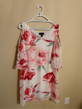 connected apparel Cream Midi Dress with Pink & Red Floral Print
